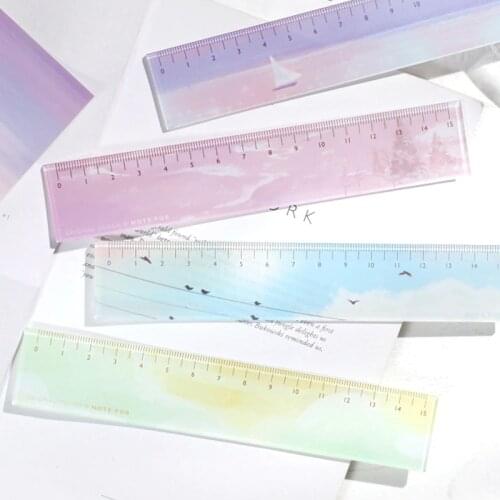 1X Beautiful Sky Color Watercolored Acrylic Straight Ruler Measure Ruler Kids Stationery