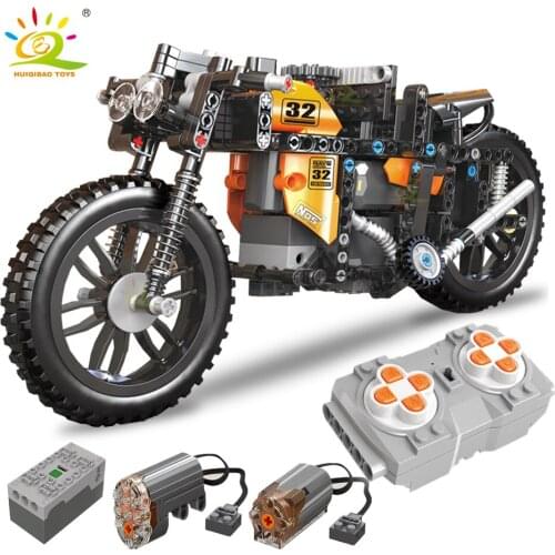 HUIQIBAO 383Pcs Technical RC Motorcycle Model Building Blocks Speed Champions Remote Control Car With Motor Brick Children Toy
