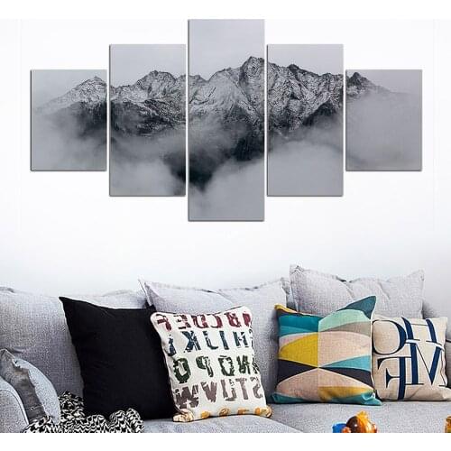 No Framed 5Pcs Landscape Snow Mountain Wall Art Canvas Posters Pictures Paintings Home Decor Accessories Living Room Decoration