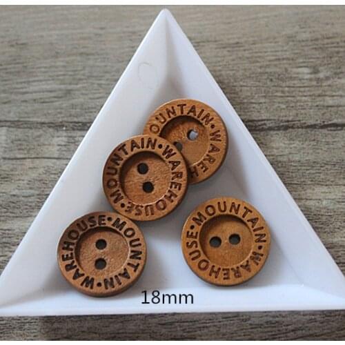 50Pcs/lot 18mm light Brown Round Wood Button Word Engraved Flatback 2 Holes Sewing Garment Accessory Buttons