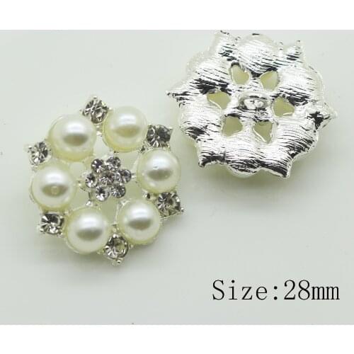 New 50pc 28mm sewing Pearl buttons metal Flower center for handmade flower Silver rhinestone button DIY Fashion decorativos