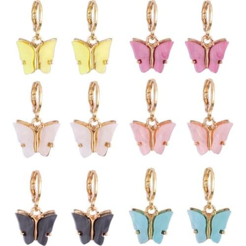 6 Colors Butterfly Drop Earrings Tiny Dainty Mini Butterfly Hoop Earrings Set Jewelry for Women Girls
