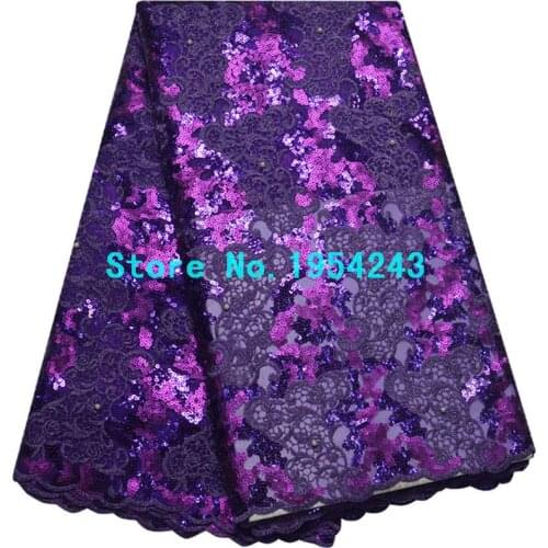 Blue color African French Lace Fabric High Quality African Tulle Lace Fabric Swiss Voile Net Laee With Sequins For Wedding KS106