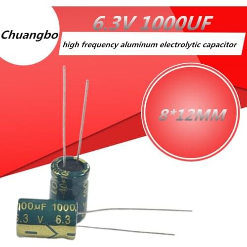 20pcs 6.3v 1000UF 8*12MM Low ESR/Impedance high frequency aluminum electrolytic capacitor size 8*12MM 6.3V 1000UF