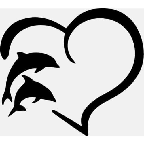 Car Stickers Heart-shaped Dolphin Bottlenose Bottlenose River Ocean PVC Car Decoration Stickers Creative Black/white, 15cm*13cm