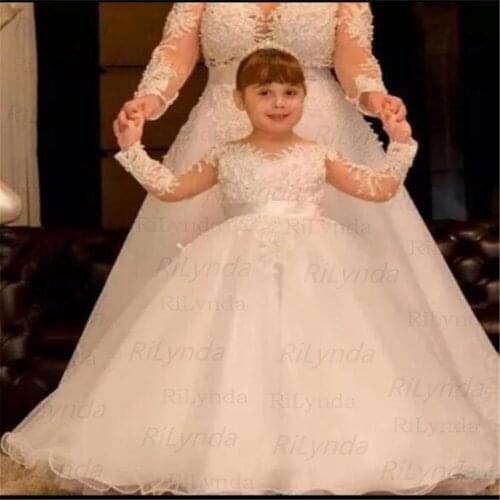 White Flower Girl Dresses For Weddings party ceremony Gown Cap Sleeves Tulle Lace First Communion Dresses For Little Girls