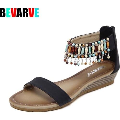 BEVARVE Elegant string bead sandals women summer shoes 2021 new fashion zip casual female sandals ladies shoes