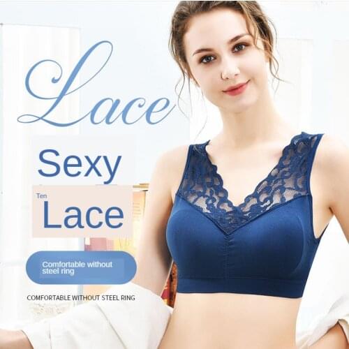 Big Size Sexy Lace Free Wire Underwear Women Push Up Bra with Pad Kpop Fashion Cozy Chest Wrap Undies Wholesale
