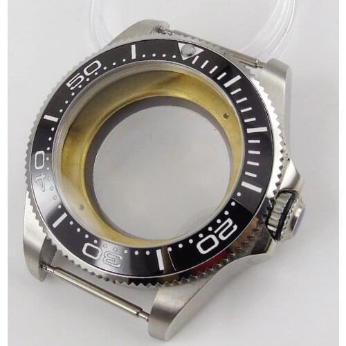 Fit NH35 Automatic Movement New 43mm Black Watch Case with Transparent Backcover Rotating Bezel