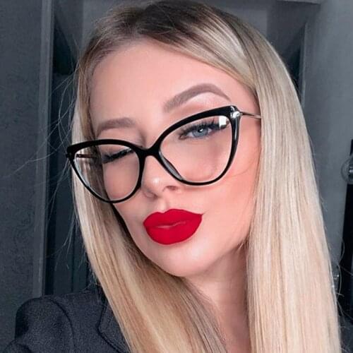 Feishini fake Glasses Blocking Filter Reduces Eyewear Strain Clear Eyeglasses Frame Women Cat eye 2020