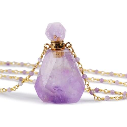 Perfume Bottle Multi-Kind Natural Stone Essential Oil Bottles White Quartz Amazonite Amethysts 26" Women Necklace Dropshipping
