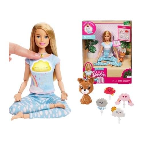 Original Barbie ​Breathe with Me Meditation Doll Blonde GMJ72 (GNK01) 5 Lights Guided Meditation Exercises Puppy Barbie Doll