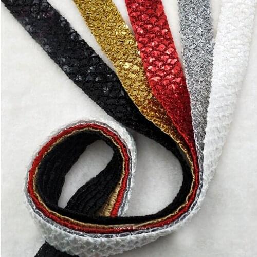 50 yards Gold Silver black white red Applique Sequins Belts Lace Trim Ribbon Sequin Fabric Sew On Dress Clothes Curtain