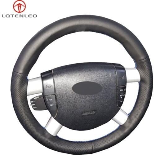 LQTENLEO Black Genuine Leather DIY Hand Sew Car Steering Wheel Cover For Ford Mondeo Mk3 2002-2006