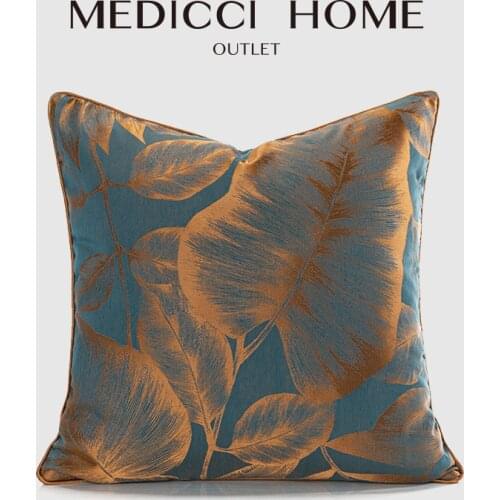 Medicci Home Modern Simple Cushion Cover Light Luxury Lake Blue Orange Banana Tree Leaves Jacquard Throw Pillow Case 50x50cm