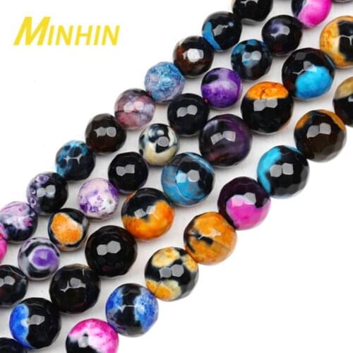 MINHIN Natural Stone Beads Multicolor Agates Facted Beads 8/10mm Round Beads for Jewelry Making DIY Bracelets