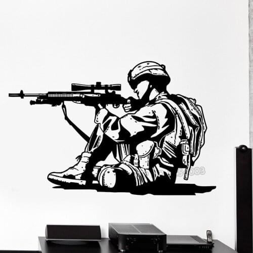 Marine Soldier Wall Decals Gun Silhouette Wall Decal Vinyl Adhesive Home Decor Army Wall Stickers Living Room H425