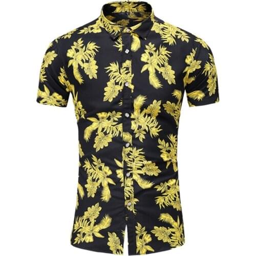 2019 New Contrast Shirts Man Cotton Summer Lapel Single Breasted Beach Leisure Floral Tropical Casual Male Camisa Masculina
