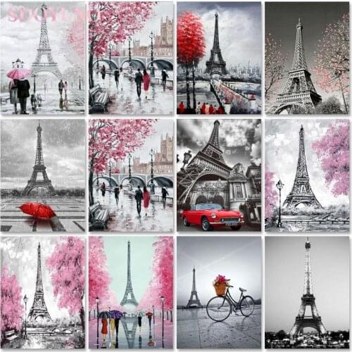 SDOYUNO Oil Painting By Numbers Tower Scenery 60x75cm Paint For Drawing Paint By Number kits On Canvas Landscape Frameless Home