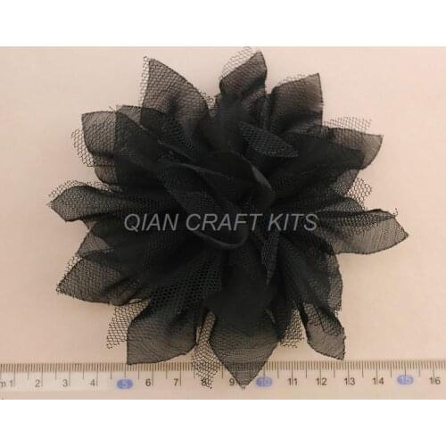 Set of 20pcs handmade Organza Chiffon Fabric Rosette Flowers in black or white 12cm-13cm-BY0031