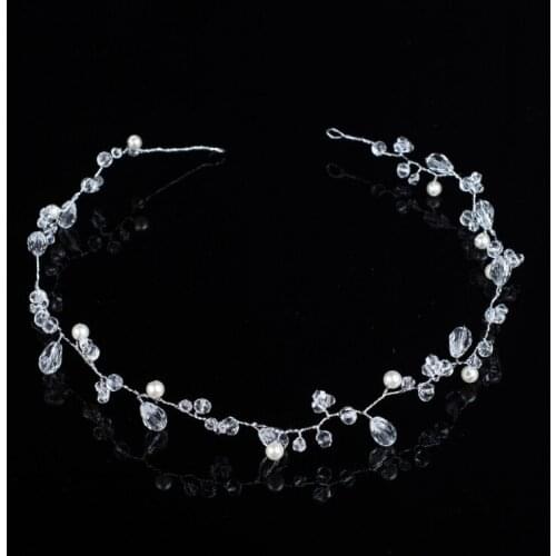 Vintage Simple Clear Crystals Pearl Wedding Hair Band Bridal Headpiece Headband Hair Accessories Bridesmaids Headdress Women