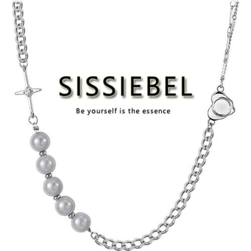 Design Sense Reflective Pearl Necklace Womens 2021 Summer New Fashion Cool Jewelry Clavicle Chain Hip Hop Accessories For Girls