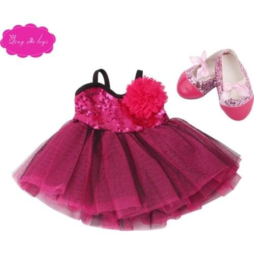 18 inch Girls doll dress Printed dress + hat with shoes American newborn skirt Baby toys fit 43 cm baby dolls c34