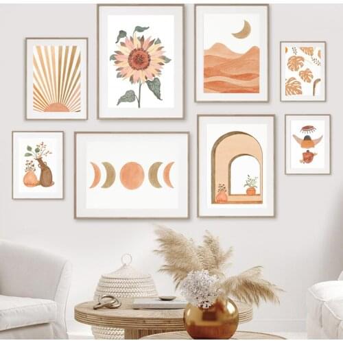 Sun Vase Sunflower Mountain Wall Art Canvas Painting Nordic Abstract Posters And Prints Wall Pictures For Living Room Boho Decor