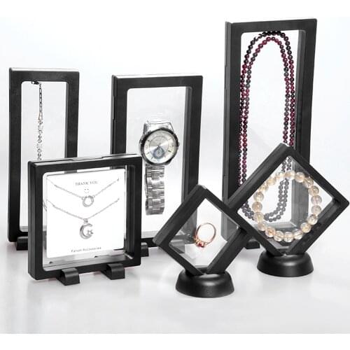 3D Floating Picture Frame Shadow Box Jewelry Display Stand Ring Pendant Holder Protect Jewellery Stone Presentation Case Stand