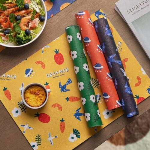 Rural Leather Placemats for Tableware Pad Oil Water Resistant Heat Insulation Non-Slip Tablemat Coaster Set for Kitchen Washable