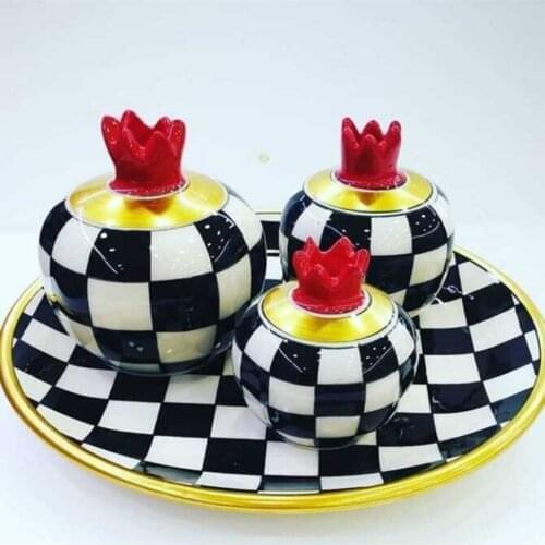 Checkerboard Embossed Dish 3 pcs Pomegranate Set