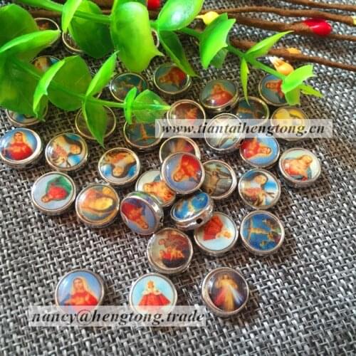 Alloy religious beads, denary bead, DIY disc with double side catholic figures