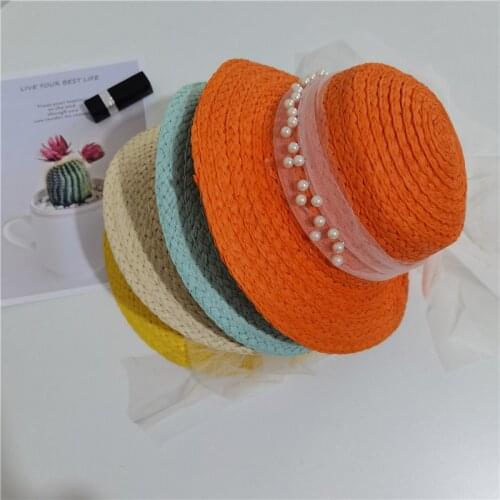 Lace Sun Hats For Child Wide Brim Straw Beach Side Cap Female Flat Top Hat Lace Fringe Straw Hat Kids Princess Summer Panama