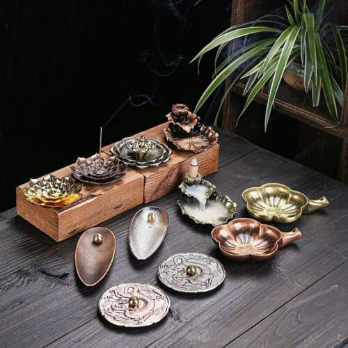 Alloy Metal Lotus Incense Base Chan Aroma Burner Stick Incense Holder Household Living Room Home Decor