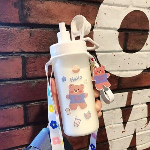 Water cup student creative simple cartoon design with straw glass juice drink milk Christmas gift 500ml