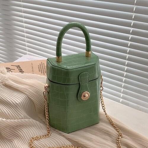 Crocodile Pattern Solid Cylinder Bucket Handbag Women Pu Leather New Fashion Chain Shoulder Crossbody Bag Female Handle Bags