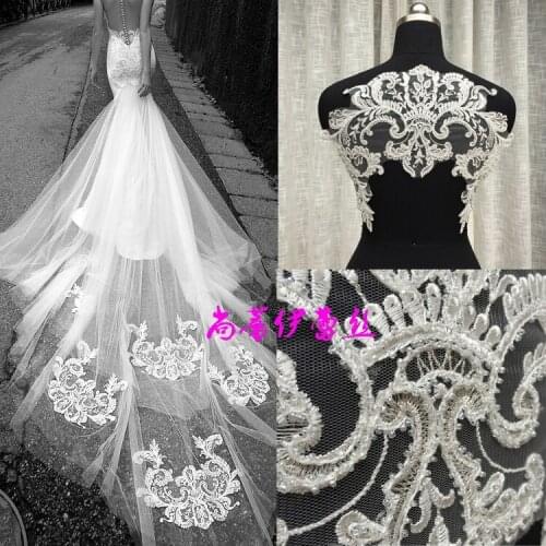 Bridal Dress Beaded Embroidered Applique Lace Flower DIY Veil Applique Medallions Piece