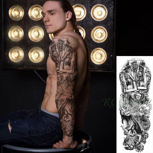 Waterproof Temporary Tattoo Sticker Sexy Girl Playing Card Dice Cross Clown Full Arm Fake Tatto Flash Tatoo for Men Women