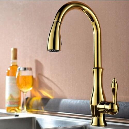 High Quality New Deluxe Pull out Spray Kitchen Faucet Mixer Tap,Pullout Sprayer Kitchen Faucet Gold Plating brass material
