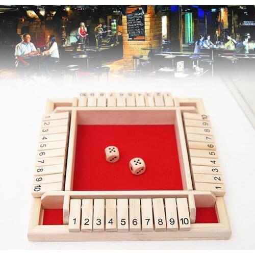 Shut The Box Board Game Dice Set Deluxe Four Sided 10 Numbers Board Game Party Club Drinking Games for Kids Adults Families