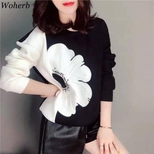Woherb Korean Fashion New Hoodies Women O Neck Long Sleeve Contrast Color Sweatshirt Casual Loose Ladies Tops Pullovers 90776
