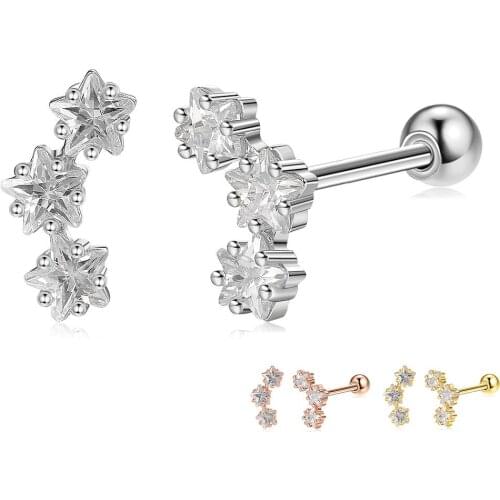 SILVERHOO 925 Sterling Silver Romantic Star Stud Earrings For Women Clear Cubic Zirconia Small Earring Wedding Fine Jewelry Gift