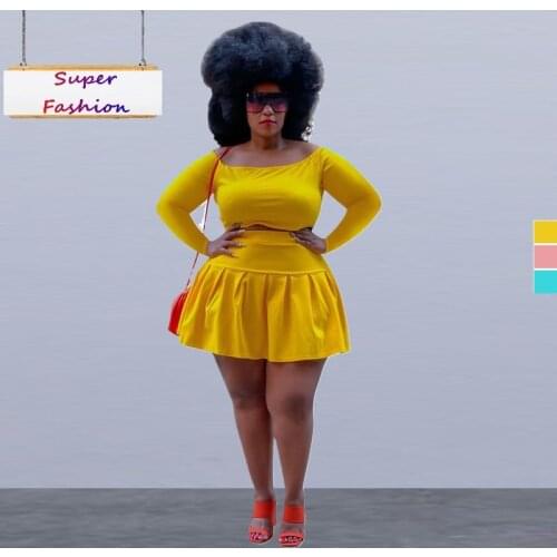 XL-4XL Plus size set casual simple solid color long sleeve top and skirt two piece set women clothing Wholesale dropshopping