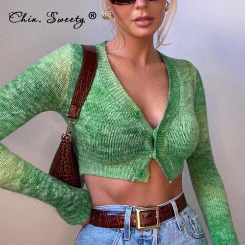 Womens Colour Knitted Cropped Sweater Cardigan 2021 Autumn Long Sleeve Single Breasted Skinny Tops Female Sexy Fashion Sweaters