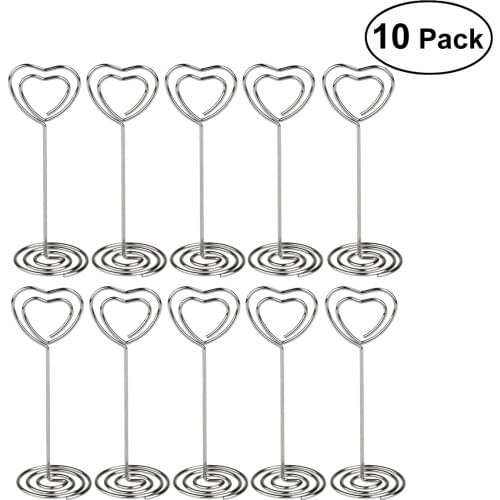 10pcs Place Card Holder Heart Shape Clips Wedding Favors Place Card Holder Table Photo Memo Number Name Clips Base for Party