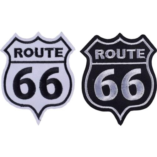 2Pcs ROUTE 66 DIY Cloth Iron On Patch Embroidered Applique Sewing Clothes Stickers Apparel Accessories