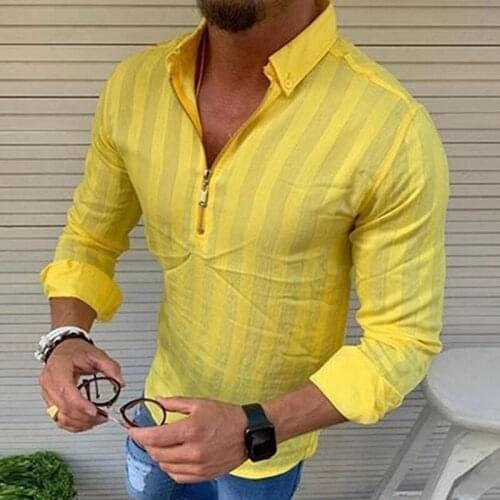 2020 Fashion Striped Shirts Men Long Sleeve Zippers Turn-Down Collar Streetwear Fitness Outerwear Chic Mens Shirt M-3XL