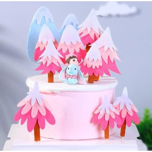 3pcs/set Felt Cloth Tree Cake topper for baby shower happy birthday cake topper Birthday baby Boy girl Party Supplies