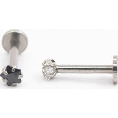 4 Pcs Surgical Steel Prong Set Zircon Crystal Ear Cartilage Top Upper Stud Earring Plugs and Tunnels Earrings