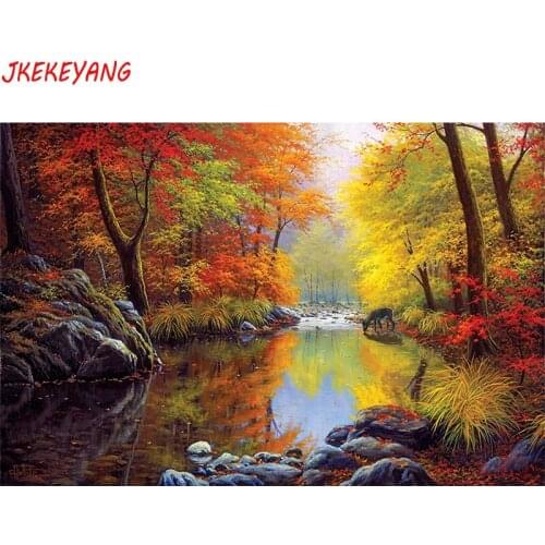 5D DIY square/round Diamond painting Autumn forest river Cross Stitch Diamond Embroidery Pattern Rhinestone J1899